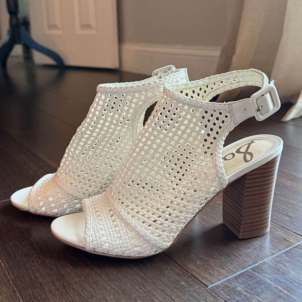Sam Edelman Evie Cream Leather Woven Block Heel Slingback Sandal Women's 8.5 - Picture 2 of 13